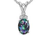 Tommaso Design™ Oval Rainbow Mystic Topaz and Genuine Diamond Pendant