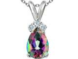 Tommaso Design™ Pear Shape Rainbow Mystic Topaz and Genuine Diamond Pendant