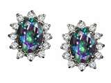 Tommaso Design™ Oval Rainbow Mystic Topaz and Genuine Diamonds Earrings