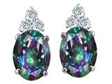 Tommaso Design™ Oval Rainbow Mystic Topaz and Genuine Diamond Earring Studs