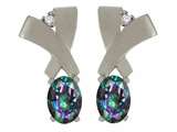 Tommaso Design™ Oval 6x4mm Rainbow Mystic Topaz and Genuine Diamond Earring Studs