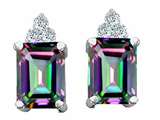 Tommaso Design™ Rainbow Mystic Topaz Emerald Octagon Cut and Diamond Earrings