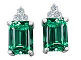Tommaso Design™ Simulated Emerald Octagon Cut Emerald And Genuine Diamond Earrings