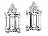 Tommaso Design™ Genuine White Topaz Emerald Octagon Cut and Diamond Earrings
