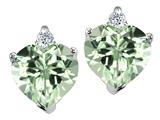 Tommaso Design™ Heart Shape Genuine Green Amethyst and Diamonds Earring Studs