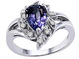 Tommaso Design™ Pear Shape 8x6 mm Genuine Iolite and Diamond Ring