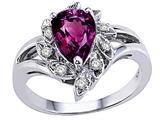 Tommaso Design™ Pear Shape 8x6 mm Genuine Rhodolite and Diamond Ring