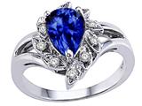 Tommaso Design™ Pear Shape 8x6 mm Created Sapphire and Diamond Ring