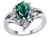 Tommaso Design™ Pear Shape 8x6 mm Simulated Emerald and Genuine Diamond Ring
