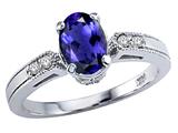 Tommaso Design™ Oval 7x5 mm Genuine Iolite and Diamond Ring