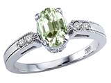 Tommaso Design™ Oval 7x5 mm Genuine Green Amethyst and Diamond Ring