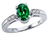Tommaso Design™ Oval 7x5 mm Simulated Emerald And Diamond Ring