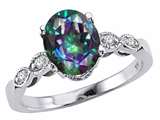 Tommaso Design™ Oval 9x7mm Mystic Rainbow Topaz and Diamond Ring