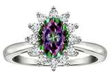 Tommaso Design™ Oval 7x5 mm Mystic Rainbow Topaz and diamond Ring