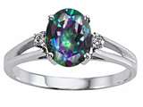 Tommaso Design™ Oval 8x6 mm Mystic Rainbow Topaz and Diamond Ring