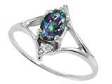 Tommaso Design™ Oval 6x4 mm Mystic Rainbow Topaz and Diamond Ring