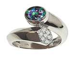 Tommaso Design™ Oval 7x5mm Mystic Rainbow Topaz and Diamond Bypass Ring