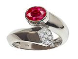 Tommaso Design™ Oval 7x5mm Created Ruby and Genuine Diamond Bypass Ring