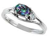 Tommaso Design™ Oval 6x4 mm Mystic Rainbow Topaz and Diamond Ring