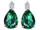 Tommaso Design™ Pear Shape 8x6mm Simulated Emerald And Genuine Diamond Drops Earrings