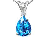 Tommaso Design™ Genuine Pear Shaped 9 x 7mm Blue Topaz and Diamond Pendant