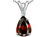Tommaso Design™ Pear Shape 8x6 mm Genuine Garnet and Diamond Pendant