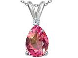 Tommaso Design™ Pear Shape 8x6 mm Genuine Pink Tourmaline and Diamond Pendant