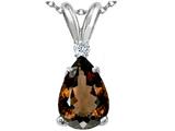 Tommaso Design™ Pear Shape 8x6 mm Genuine Smoky Quartz and Diamond Pendant