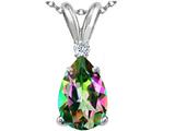 Tommaso Design™ Genuine Pear Shaped 9 x7 mm Mystic Rainbow Topaz and Diamond Pendant