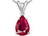 Tommaso Design™ Pear Shape 9x7mm Created Ruby and Genuine Diamond Pendant