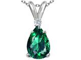 Tommaso Design™ Created Pear Shaped 9 x 7mm Emerald and Genuine Diamond Pendant