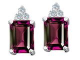 Tommaso Design™ Octagon Cut 8x6 mm Genuine Rhodolite and Diamond Earrings