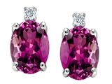 Tommaso Design™ Oval 8x6mm Genuine Rhodolite and Diamond Earrings