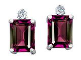 Tommaso Design™ Emerald Cut 8x6mm Genuine Rhodolite and Diamond Earrings
