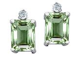 Tommaso Design™ Emerald Cut 8x6mm Genuine Green Amethyst and Diamond Earrings