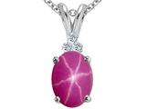 Tommaso Design™ Oval 9x7 mm Created Star Ruby and Diamond Pendant