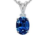 Tommaso Design™ Oval 10x8mm Created Sapphire and Diamond Pendant