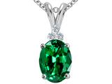 Tommaso Design™ Oval 10x8mm Simulated Emerald and Diamond Pendant