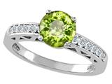 Tommaso Design™ Genuine Peridot and Diamond Solitaire Engagement Ring