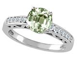 Tommaso Design™ Round 7mm Genuine Green Amethyst and Diamond Solitaire Engagement Ring