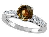Tommaso Design™ Round 7mm Genuine Smoky Quartz and Diamond Solitaire Engagement Ring