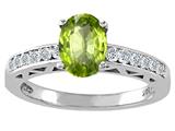 Tommaso Design™ Oval 8x6mm Genuine Peridot and Diamond Solitaire Engagement Ring