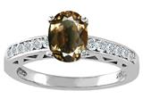 Tommaso Design™ Oval 8x6mm Genuine Smoky Quartz and Diamond Solitaire Engagement Ring