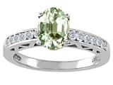 Tommaso Design™ Oval 8x6mm Genuine Green Amethyst and Diamond Solitaire Engagement Ring