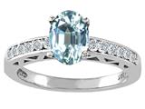 Tommaso Design™ Genuine Aquamarine and Diamond Solitaire Engagement Ring