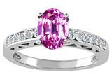 Tommaso Design™ Oval 8x6mm Created Pink Sapphire and Diamond Solitaire Engagement Ring