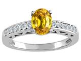 Tommaso Design™ Oval 7x5mm Genuine Yellow Sapphire and Diamond Solitaire Engagement Ring