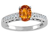Tommaso Design™ Oval 7x5mm Genuine Orange Sapphire and Diamond Solitaire Engagement Ring