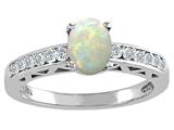 Tommaso Design™ Genuine Opal and Diamond Solitaire Engagement Ring