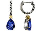 Rope Design Created Sapphire 10x7 Pear Hoop Drop Hanging Earrings